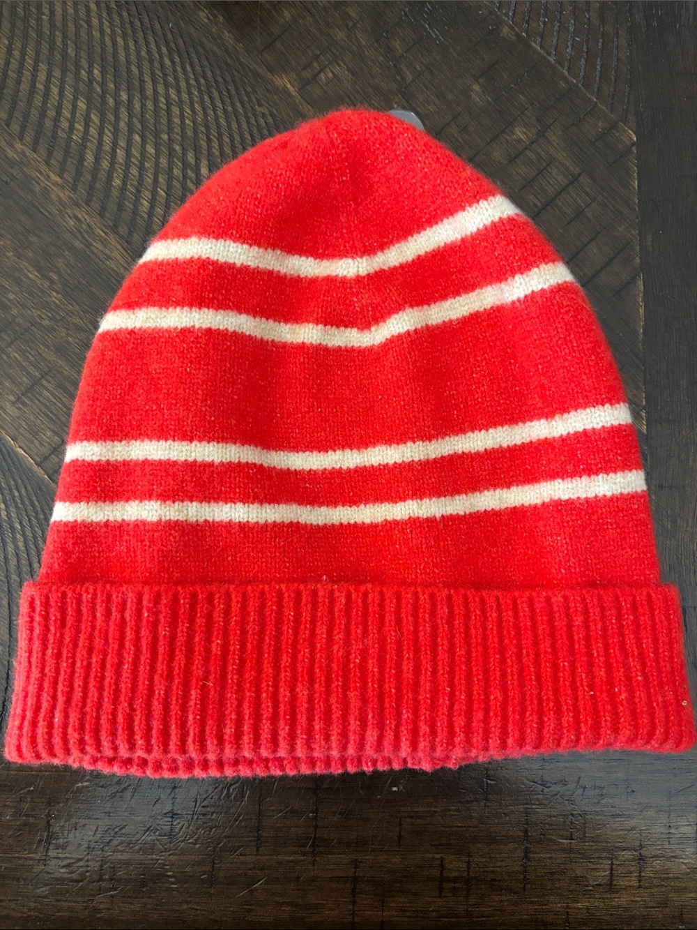 Aerie Red / Orange White Striped Beanie NWT
